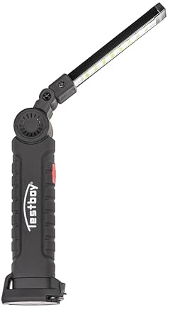 Luz de trabajo LED Testboy Light 200 con batería recargable de iones de litio (orientable hasta 270°, incl. imán y gancho de sujeción, batería integrada, potente), negro