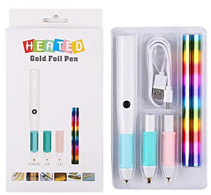 3 Größen Spitzen Wärmefolien Stifte und 1wärmeaktivierte Folienrollen Sets für Kartenherstellung,Scrapbooking Werkzeuge, All in One Kit,Zeichenstift, USB betrieben,DC5V Folien Quill Starter Kits