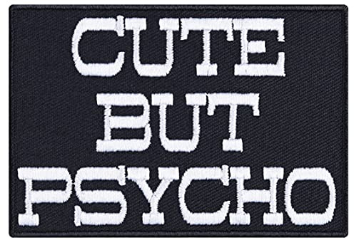 CUTE BUT PSYCHO Aufnäher/Aufbügler Punk Patch zum annähen/aufbügeln | Heavy Metal Kutten Emblem | Crazy Rocker Geschenk Applikation für Jacke/Weste/Jeans/Mantel | 80x55mm