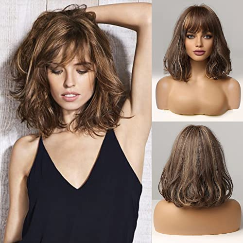 HAIRCUBE Kurze Charming Bob mit Bangs Perücken für Frau Natur Hitzebeständige Synthetische Faser Party/Cosplay/Kostüm/Tägliche Perücke (braune)