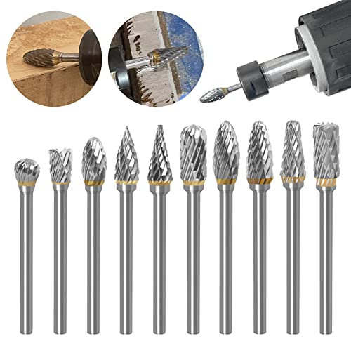 10 Stück doppelt geschnittenes Hartmetall-Drehfräser-Set aus Wolframstahl, Fräswerkzeug-Set für Holzbearbeitung, Bohren, Schnitzen, Gravur