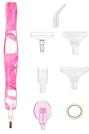 1 Stück Harz-Diamant-Malstift mit 7 Ersatz-Stiftköpfen für Heimwerker，Gebogener Harz-Diamant-Stift，Diamond painting zubehör stifte，Diamond painting pen，5D-Diamant-Malwerkzeuge，für Diamantmalerei（Rosa）