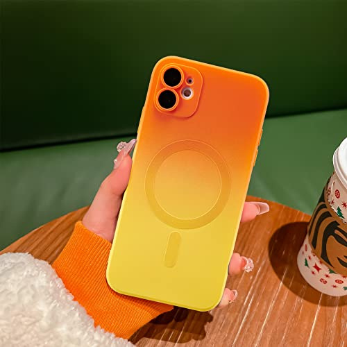 UEEBAI Flüssigsilikon Hülle zum kabellosen Aufladen für iPhone 11 6.1 inch, Ultra Dünn Silikon Handyhülle mit MagSafing Faster Charging Farbverlauf Schutzhülle Bumper Case Cover – Orange