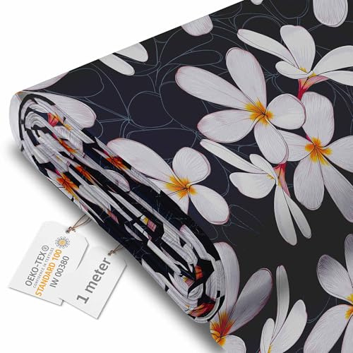 DreamRoots Markisenstoff Meterware, Hand Draw Floral, 1 m | Oxford Segeltuch, wasserdicht, Polsterstoff, 220 g/m² 600D, 160 cm breit, wasserabweisend, für außen & Deko