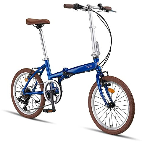 PACTO Twelve Bicicleta Plegable - Bicicleta Holandesa - 27 cm Marco de Aluminio - 20 Pulgadas Llantas de Aluminio - 6 Engranajes Shimano - V-Frenos - Fácil de Plegar - Verde (Azul)