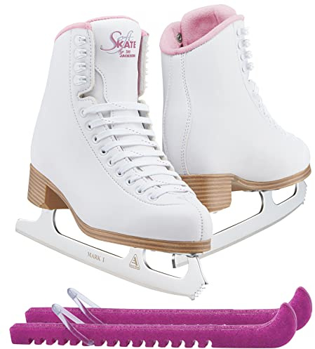 Jackson Classic JC381 Pink Lining Figure Ice Skates - Girls 2 - Bundle with Skate Guards
