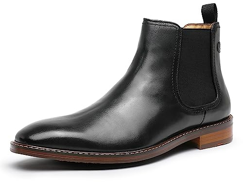 DESAI Chelsea-stövlar för män läderskor elastiska slip-on formella affärer ankelstövlar, svart/brun, Svart, 39.5 EU