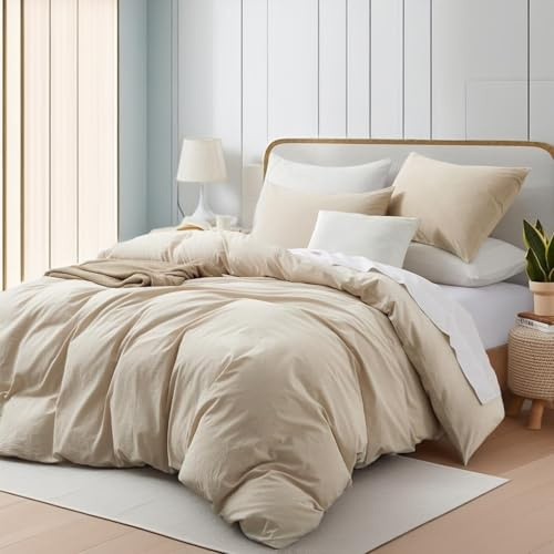 Boqingzhu Bettwäsche 200x200 cm Baumwolle 3-Teilig, ÖKO-TEX, Beige | 100% Baumwolle Renforce, Weich, Hell Taupe, Ästhetik, Reißverschluss, 1x Bettbezug 200x200 cm & 2x Kissenbezug 80x80 cm