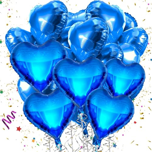 Mbsomnus Blå hjärtformade ballonger, 45 cm, folieballong, 15 stycken, heliumballonger, bröllop, ballonger, metalliska, stora ballonger, hjärta för födelsedag, alla hjärtans dag, fest, bröllop