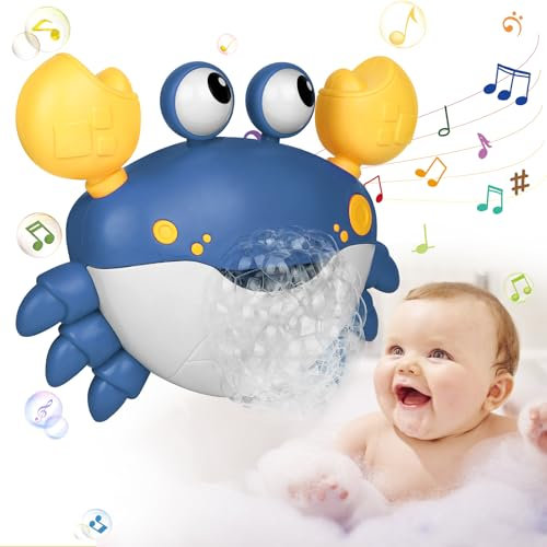 DBREAKS Baby Badewannenspielzeug, Badewannenspielzeug Krabbe mit Musik, Seifenblasenmaschine, Badespielzeug Baby ab 1-4 Jahr, Wasserspielzeug Kinder, Geschenke für Jungen und Mädchen(Blau Krabbe)