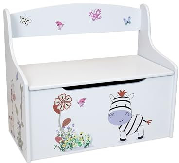 Teorema Giocattoli, Cassapanca Porta Giochi Bambini, Panca Contenitore 2 in 1 con Schienale, Baule in Legno con Coperchio di Sicurezza per Cameretta, Design Animali