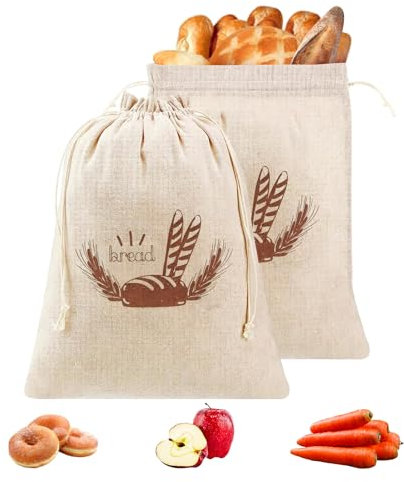 HXSYKJDM 3PCS Linen Bread Bags, 40 × 30cm Reusable Bread Containers Natural Linen Food Storage Bags