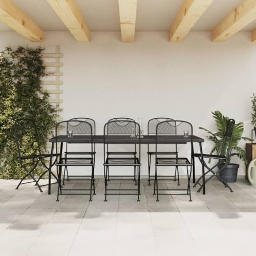 Homgoday Gartenmöbel-Set, 9-teilig, Anthrazit, aus Metallgitter, Tisch und Stühle für den Außenbereich, Gartenmöbel, Gartenmöbel-Set A1