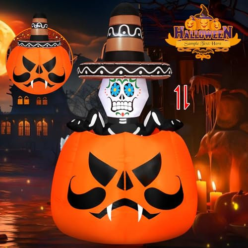Livofloral Aufblasbare Halloween Deko Outdoor 1,8m Kürbis Geist Halloween Deko Indoor mit eingebauten LEDs, Inflatable Kürbis Dekoration für Outdoor Garten Party Innen Aussen Herbstdeko