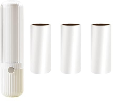 Dewocke Mini Fusselrolle Set, Fusselroller Wiederverwendbar für Kleidung Tierhaare, Tragbarer Reise Fusselrolle mit 4 Nachfüllpacks, Flusenroller für Zuhause, Büro und Reisen - Weiß