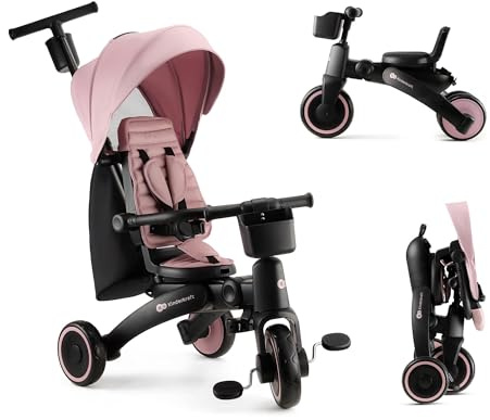 Kinderkraft Jazz 2, 6-IN-1-DREIRAD MIT LAUFRADFUNKTION, Kinder Fahrrad, Kinderwagen, Klappbar mit Zubehör, UPF50+ UV-Schutz, von 9 Monaten bis 5 Jahren an, Rosa