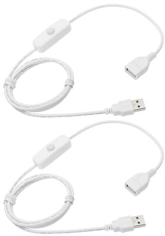 sourcing map Lot de 2 rallonges USB avec interrupteur marche/arrêt USB mâle vers femelle pour lampe de bureau, ventilateur, bande lumineuse LED, blanc, 1 m