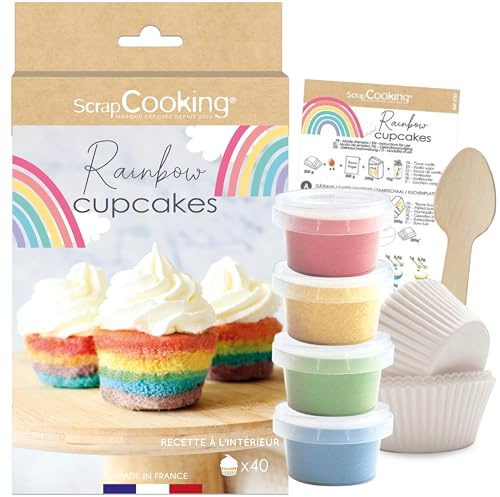 ScrapCooking - Rainbow Cupcake Kit - with Coloring Yeasts, 40 Cases, Measuring Spoon & Recipes - Rainbow - 3787