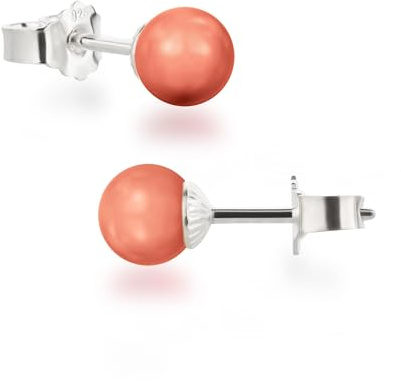 Schöner-SD Damen Ohrstecker 925 Silber mit runden Perlen Kugeln 6mm