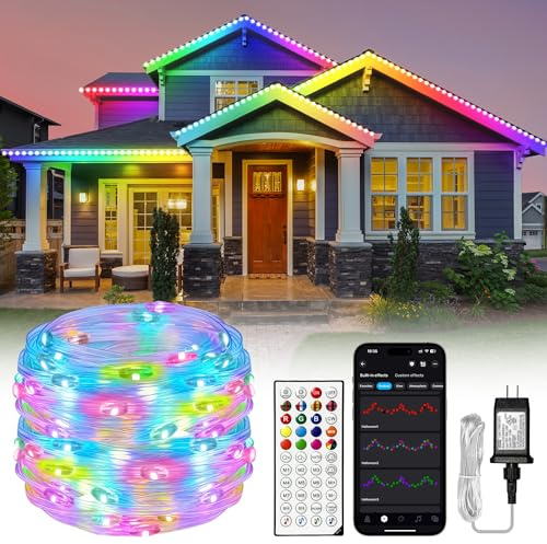 Lichaser 40m LED Streifen Aussenbereich, LED Strip Outdoor Wasserdicht IP68 RGB+IC mit Netzteil und 2,4G Fernbedienung, Segmentierte Steuerung lichtband außen für Terrasse, Pool, Garten beleuchtung