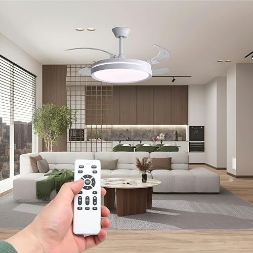 HYBEC - Ventilador de techo blanco con luz LED 48W y mando | Motor DC silencioso 6 velocidades | Aspas transparentes | Función invierno/verano | 107 cm