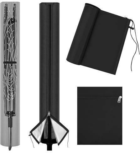 HOTUT Rotary Washing Line Waterproof Cover,420D Heavy Duty Oxford Fabric Clothes Line Cover,Rotary Clothes Line Cover with Zip and Drawstring for Outdoor Clothes Washing Line,Garden Parasol(Black)