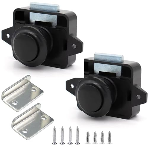 MejaRizon Push Lock Schloss, Zinklegierung Push-Lock, Schlüsselloses RV Schrankschlösser mit Groß Push Button, Camping Schrank Verschluss Geeignet für Schrank, Holzschrank, Wohnmobile(Schwarz)