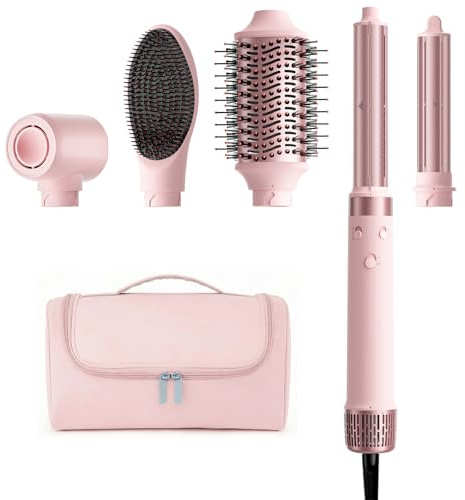 MESCOMB 5 in 1 Dual Voltage Hair Styler Ionen Föhn & Airstyler Set mit Aufsätzen, Schnelltrocknend,Lockenstab,Glätten, Volumen, Ohne Hitzeschäden | 100–240V für weltweite Reisen mit Reisetasche
