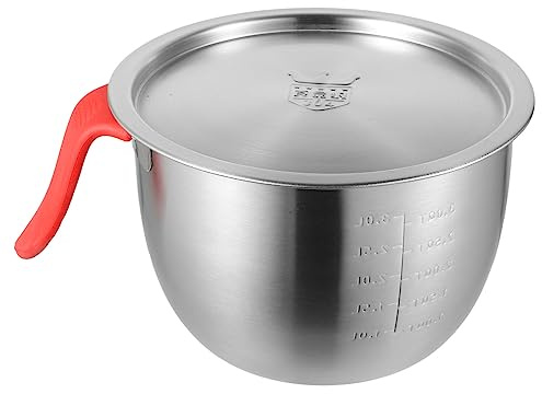 Tazón para Batir Huevos 3l de Acero Inoxidable con Tapa Plata | 1 Juego, Limpieza Fácil, Uso en Cocina y Exterior, Diseño Profundo con Asa