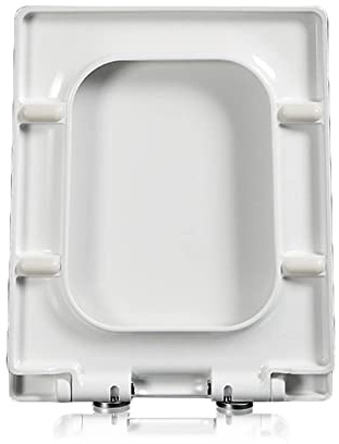 Sedile WC Quadrato con Chiusura Ammortizzata lenta e Cerniere a sgancio rapido, copriwater Rettangolare, Bianco con Chiusura Ammortizzata