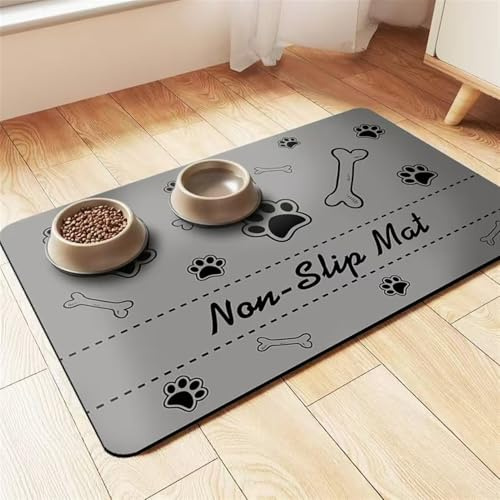 Wokuaile Napfunterlage Hund Katzen Futternapf Unterlage rutschfeste Saugfähige Schnelltrocknend Futtermatte Leicht Zu Reinigen Hundenapf Matte Grau, 60 x 90 cm