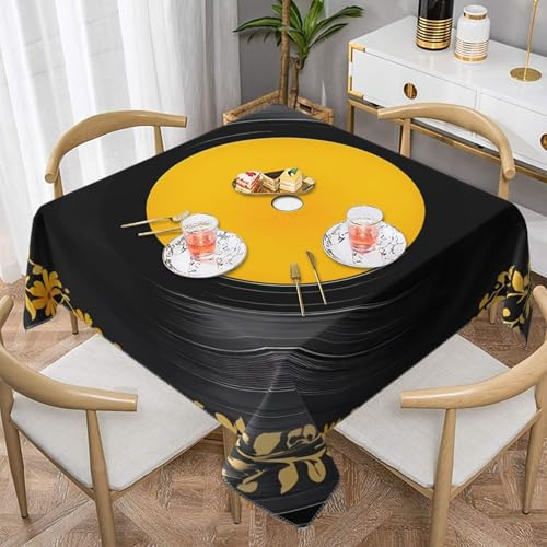Vinyl Record Square Tablecloth 145x145 cm Flower Cd Table Clothes Indoor Outdoor Washable Table Covers for Kitchen Wedding Restaurant Buffet Party Decor