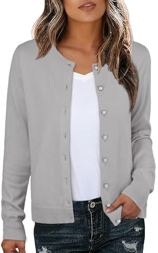 GRECERELLE Womens Soft Cardigans Elegant Lightweight Long Sleeve Ladies Cardigan Knit Jumper Pearl Button Down Sweaters for Women UK, Autumn, Winter, Dating and Party