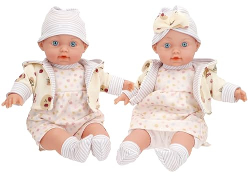 ColorBaby Colorbaby’s Set 2 muñecas con Ropa y Cuerpo blandito, Incluye Vestido, Gorrito y Calcetines, Juego simbólico para niñas y niños, Desde 2 años, Desarrolla Habilidades y emociones (39177)