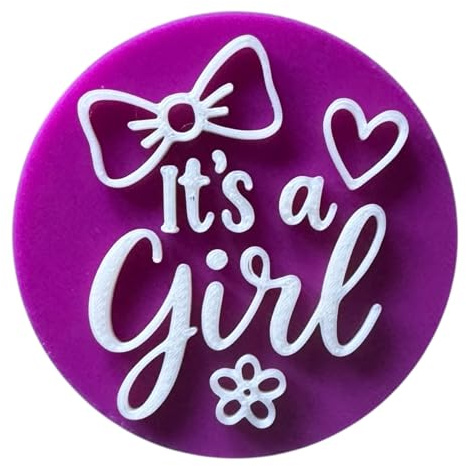 'It's a Girl' Embosser Stamp for Icing Fondant Cupcake Cake Decoration Frosting Sugar Paste Cookie Baking 6 cm Diameter (Pattern 1)