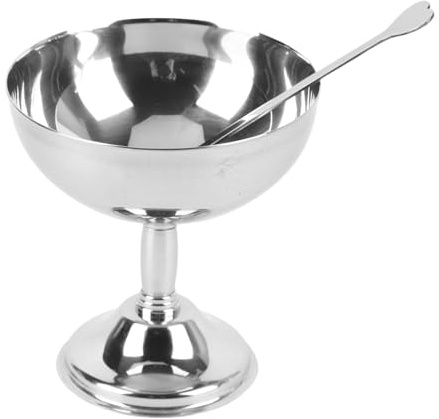 Fockety Tasse de Crème Glacée, Bols de Desserts en Acier Inoxydable de 6,35 Oz avec Cuillère, Tasses de Sundae à Pied de Style Vintage pour Salade de Pouding Yogourt Snack Party (Petite taille 9cm)