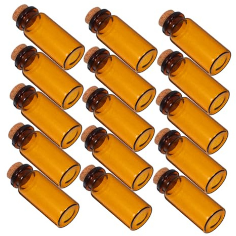 TOYANDONA 30 piezas Botellas de Vidrio Ámbar con Tapón de Corcho Mini Frascos Vintage para Manualidades DIY Protección UV para Mensajes de Deseos y Regalos de Boda