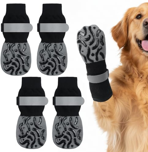 YUFETY Dog Socks 2 Pairs Anti Slip Dog Shoes for Hardwood Tile Floors Dog Paw Protectors to Prevent Licking Injured Paws Breathable Cotton Dog Boots with Adjustable Straps-(Large Size)