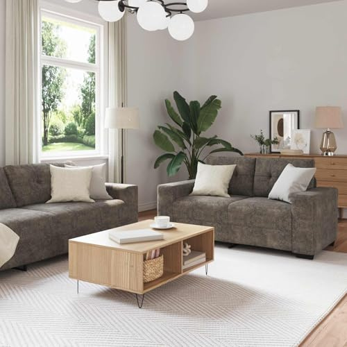 Qnhdfrt Leinen Sofa Set 3-teilig Dunkelgrau, Dreisitzer/Zweisitzer/Sessel, Metall-Sperrholzrahmen 221x78x80 cm, Robustes Wohnzimmer Möbel für Living Room, Esszimmer oder Büro