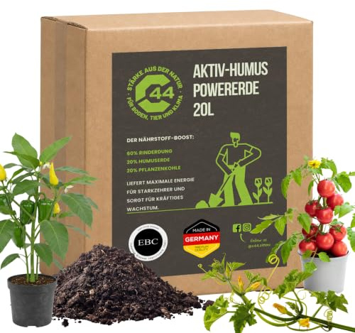 Premium Blumenerde Torffrei mit Pflanzenkohle & Humus (20L) | C44-Zittau | Hochwertige Blumenerde mit 20% Pflanzenkohle, 60% Rinderdung und 20% Humus für ein kräftiges Pflanzenwachstum und Ertrag.