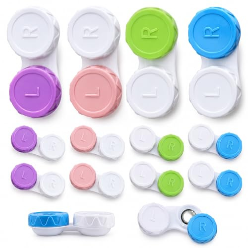 MUNZE 12 Estuche Lentillas, 3 Morados, 3 Verde Claro, 3 Azules, 3 Rosas, A Prueba De Fugas, Mini Estuche Al Aire Libre (Estándar)