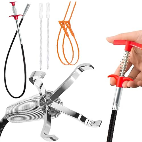 Professional Drain Rods, 2M (6.56ft) Drains Unblocker Tool with Claw (11mm), Drains Rods for Outside Drains Flexible, Plumbing Snake for Kitchen Sink Toilet Bathtub and Sewer (drain unblocker kit)