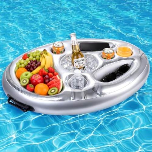 Pool GeträNkehalter,8 LöCher Poolbar Aufblasbar,2 In1 Schwimmende Tablett | Pool Getränkehalter Schwimmend für Drinks & Snacks,Großvolumig Aufblasbarer Getränkehalter für Schwimmbad Party,Wasserpark