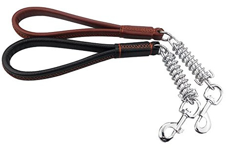 Cliont Schwarz Braun 12 Echtes Leder Hund kurze Leine Blei Heavy Duty für große Hund mit Edelstahl Puffer Schock Frühjahr
