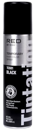 RED by Kiss Tintation Spray temporal para el cabello, cobertura instantánea de raíces grises, resistente al agua, a prueba de manchas, fácil de lavar, retoque de línea capilar y peluquería, secado