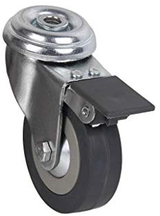 Cofan Rueda de goma gris con freno de metal para tornillo pasante | Diámetro: 75 mm | Hasta 45 kg de peso