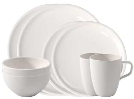 Villeroy & Boch Artesano Piatto Primo Servizio, per 2 Persone, Porcellana Premium, Bianco, 8 Pezzi