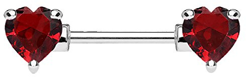 Piersando Brustwarzen Piercing Intimpiercing Nippelpiercing Brust Nippel Intim Brustwarzenpiercing Barbell Stab mit Herz Kristallen 16mm Silber Rot Herz
