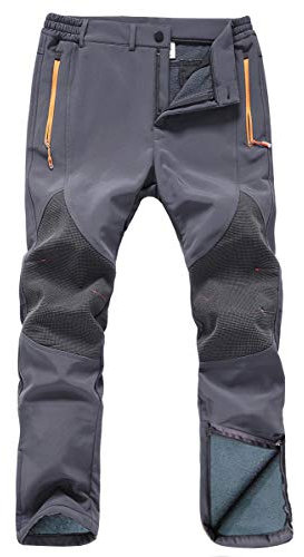 Gash Hao Mens Snow Ski Waterproof Softshell Snowboard Pants Outdoor Hiking Fleece Lined Zipper Bottom Leg (180Grey, 30W x 32L)