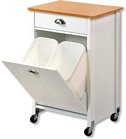 Kesper Carrello da cucina con sistema di raccolta differenziata, materiale: 50 x fibra di plastica, dimensioni: 50 x 37 x 79 cm, colore: bianco, marrone - decorazione bambù | 25526 13